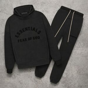 NEW Fear of God Essentials Set Hoodie & Cuffed Sweats Jet Black